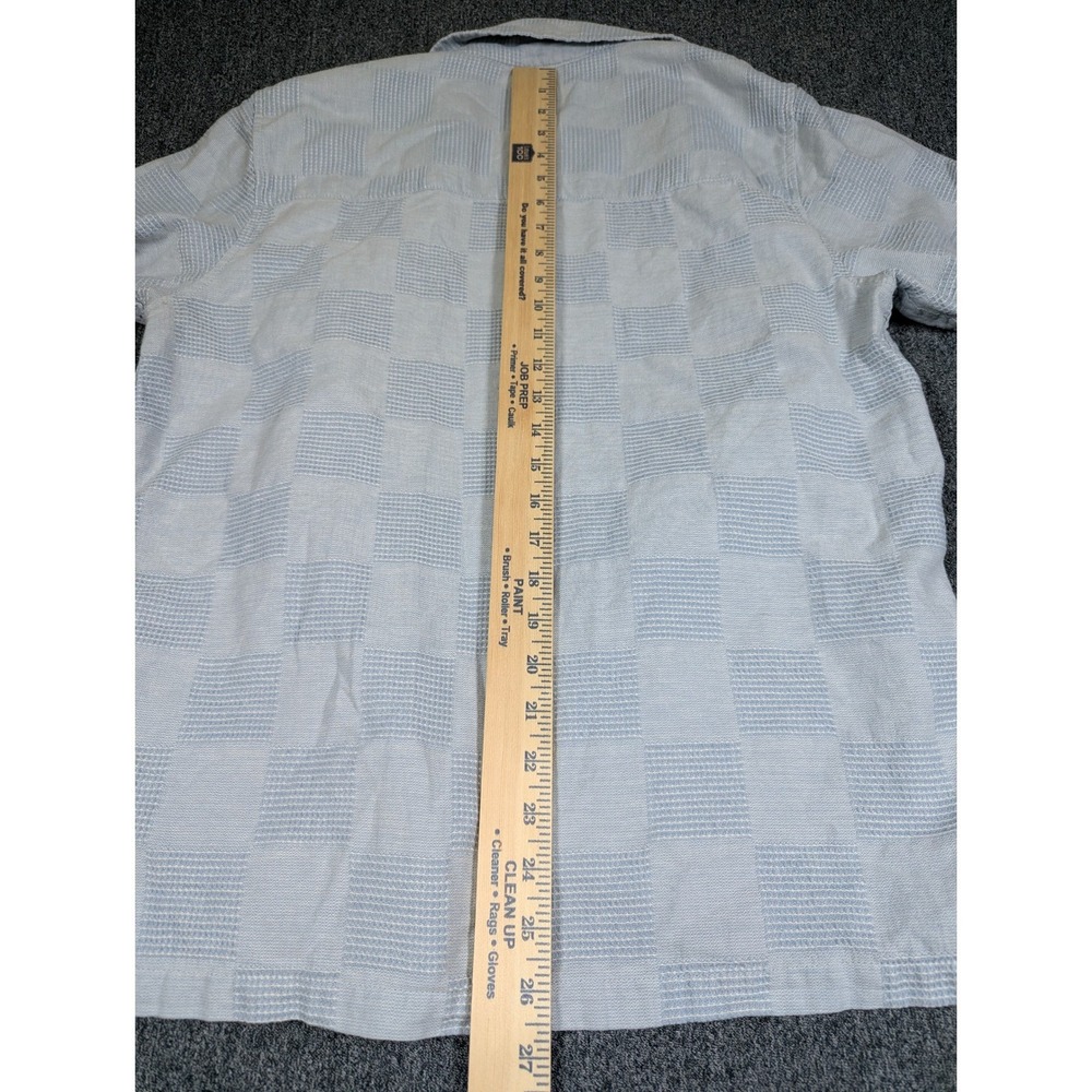 Folk Mens Light Blue Textured Checkered Short Sleeve Camp Collar Shirt Size S - Picture 6 of 7